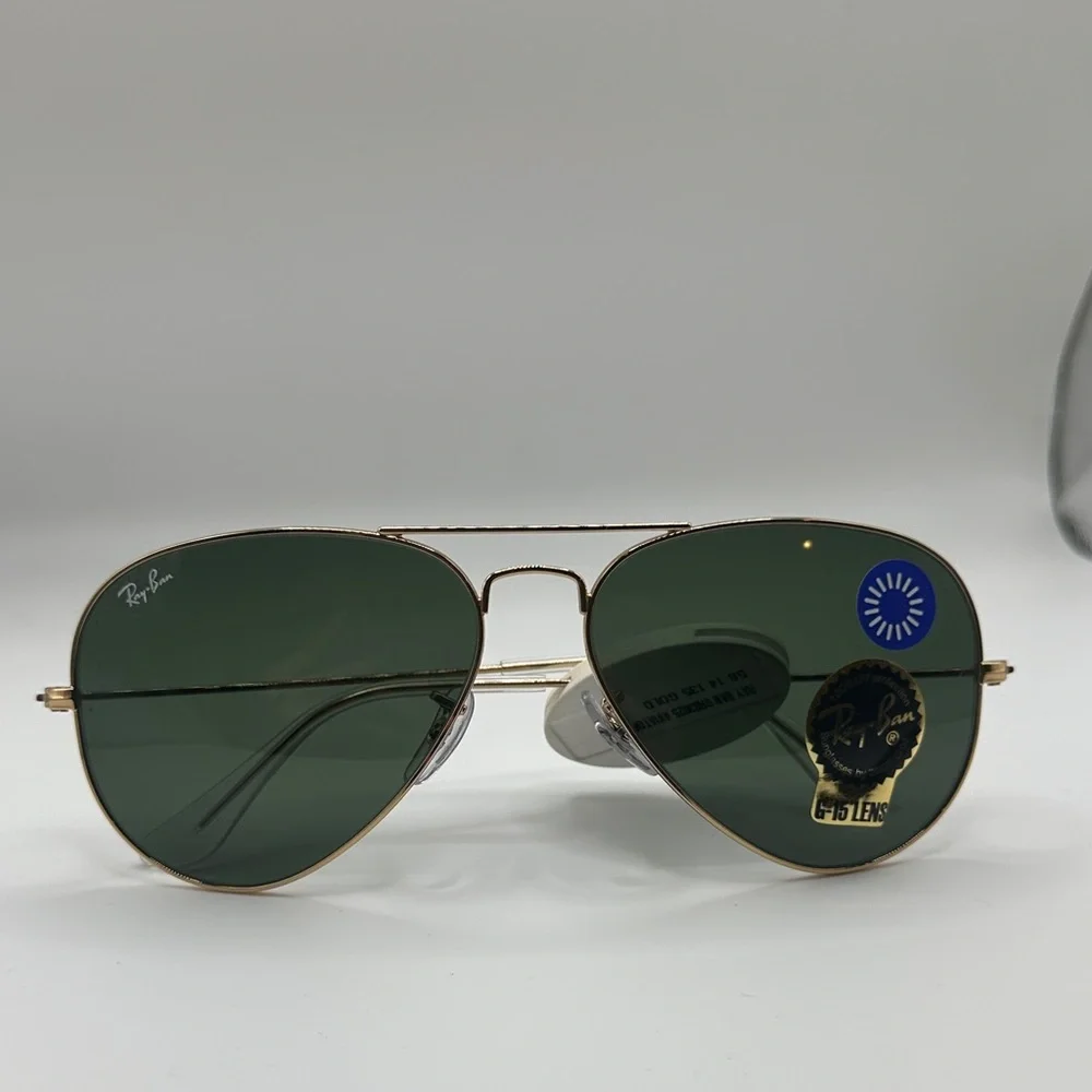 Ray-Ban Aviator Sunglasses - Gold Frame with Dark Green Lenses RB 3025 (No Case)